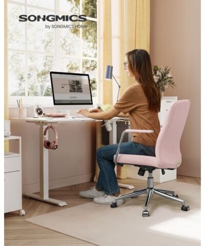 Songmics Chaise de bureau avec dossier rembourré et accoudoirs, Rose 5