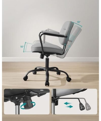 Songmics Chaise de bureau avec dossier rembourré et accoudoirs, Gris 1