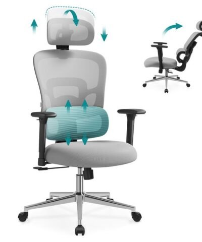 Songmics Chaise de bureau avec appui-tête et accoudoirs, Gris 3