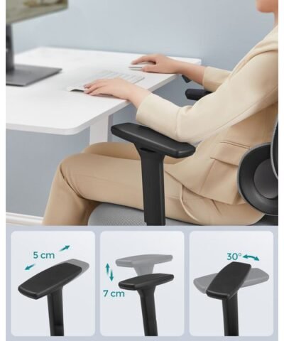 Songmics Chaise de bureau avec appui-tête et accoudoirs, Gris 5