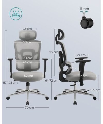 Songmics Chaise de bureau avec appui-tête et accoudoirs, Gris 6