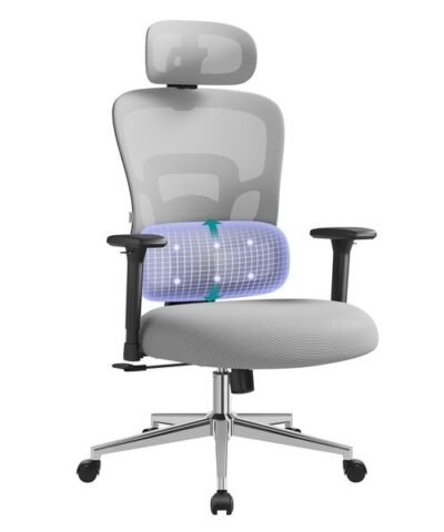 Songmics Chaise de bureau avec appui-tête et accoudoirs, Gris 2