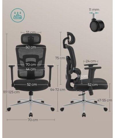 Songmics Chaise de bureau avec appui-tête et accoudoirs, Noir 7