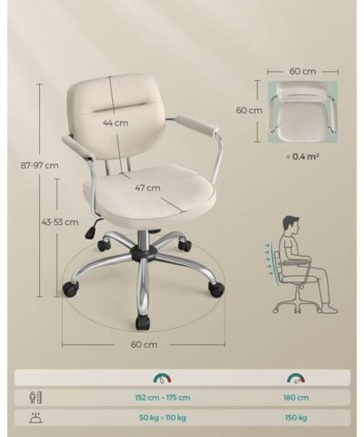 Songmics Bürostuhl mit Polsterrücken und Armlehnen, Beige 1