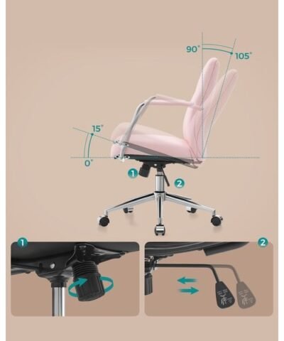 Songmics Bürostuhl mit Polsterrücken und Armlehnen, Rosa 2