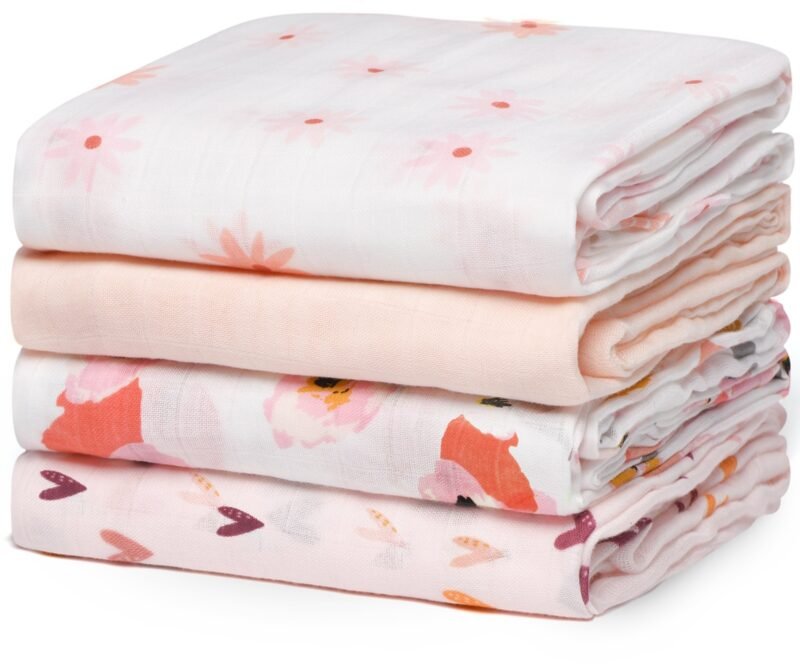 Momcozy Muslin Swaddle Blanket 4 Pack - printed