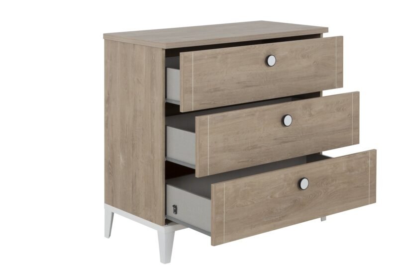 Commode 3 tiroirs Chêne blond-Blanc MARCEL – Image 2