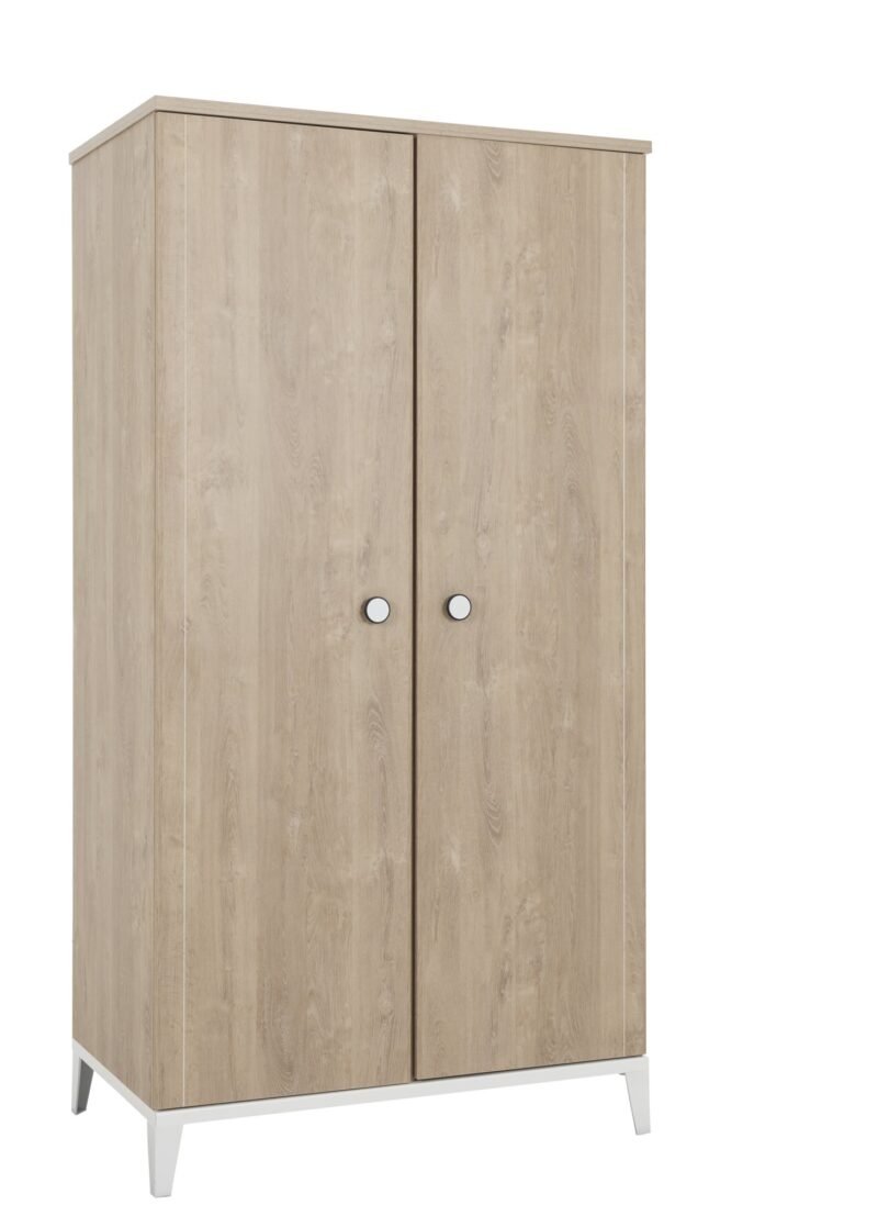 Armoire 2 portes Chêne blond-Blanc MARCEL – Image 2