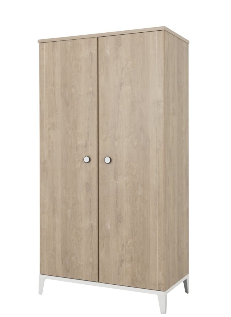 Armoire 2 portes Chêne blond-Blanc MARCEL – Image 3