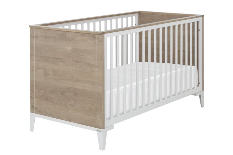 Lit bébé 70 x 140 Chêne blond-Blanc MARCEL