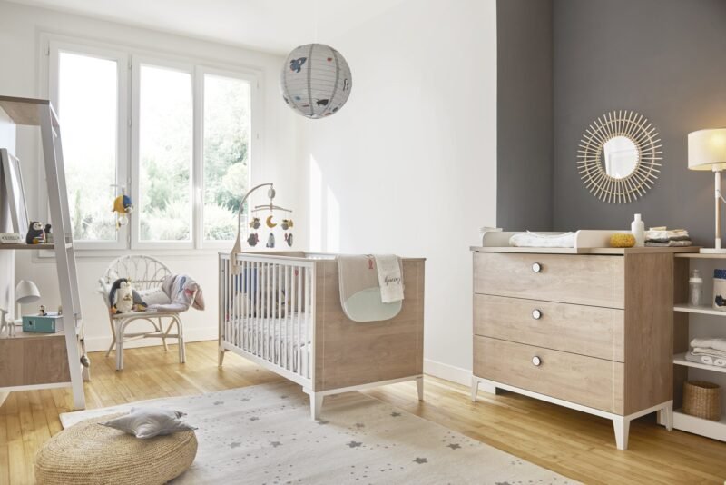 Lit bébé 70 x 140 Chêne blond-Blanc MARCEL – Image 4