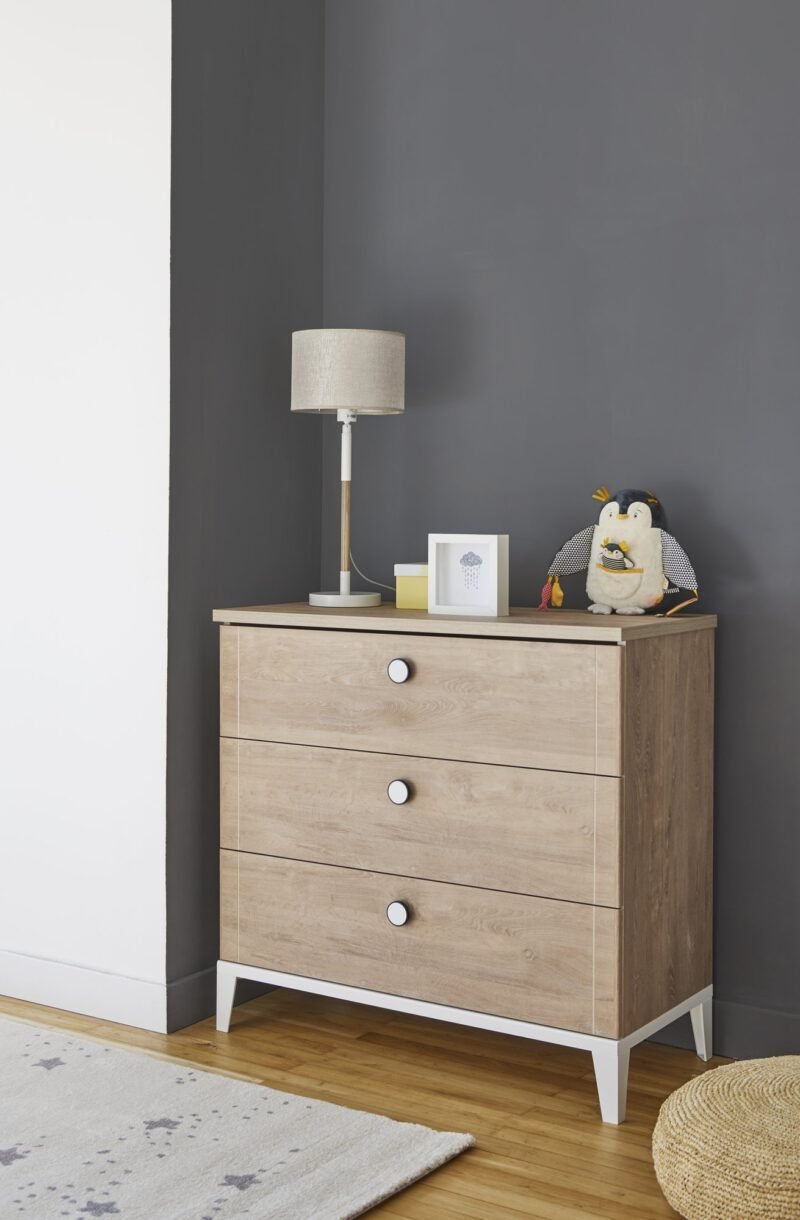 Commode 3 tiroirs Chêne blond-Blanc MARCEL – Image 3