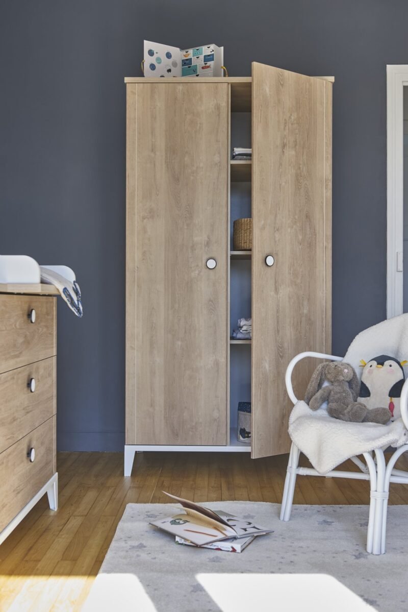Armoire 2 portes Chêne blond-Blanc MARCEL – Image 4