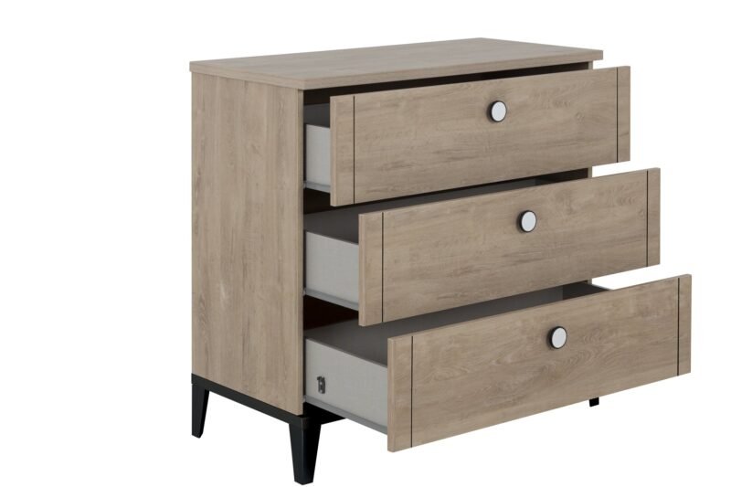 Commode 3 tiroirs Chêne blond-Noir MARCEL – Image 2