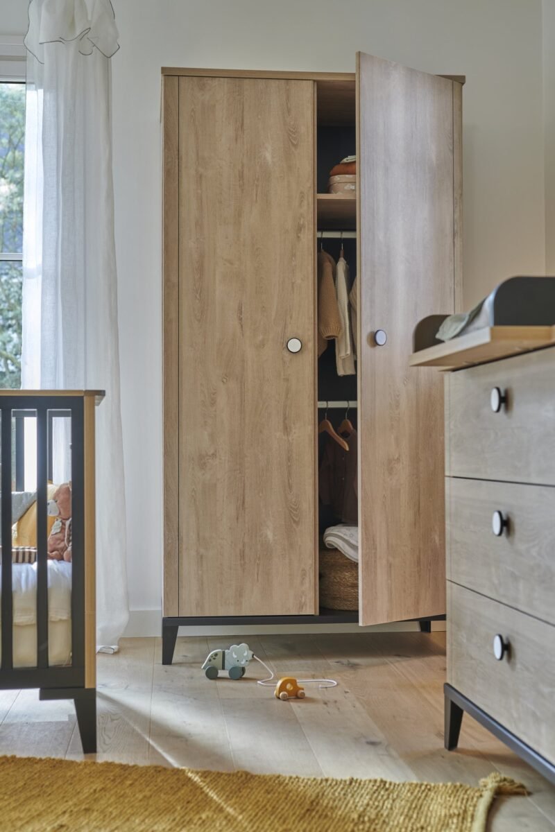 Kinderschrank 2 türen Eiche-blond-Schwarz MARCEL - Bild 4