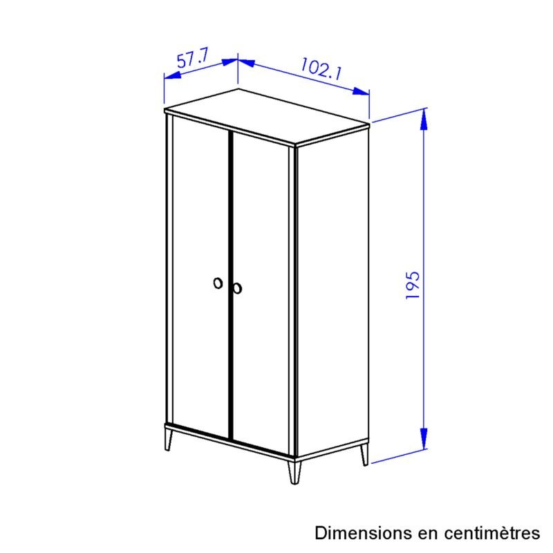 Armoire 2 portes Chêne blond-Blanc MARCEL – Image 6